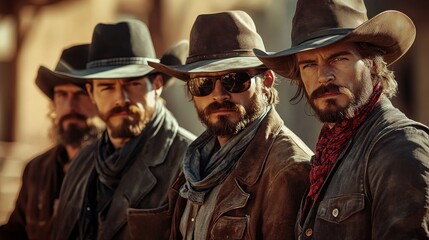 Fototapeta premium Cowboys, western, men, group, outdoors