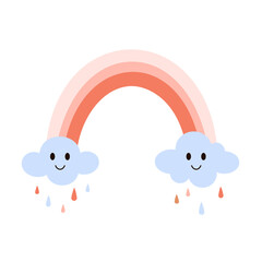 Groovy rainbow isolated cartoon seasonal object. Hand drawn vector illustration in flat style.