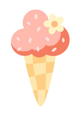 Retro groovy ice cream, cute cartoon seasonal sweet food. Summer hand drawn vector illustration in flat style