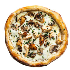 Delicious Chicken and Mushroom Pizza Recipe isolated on transparent background