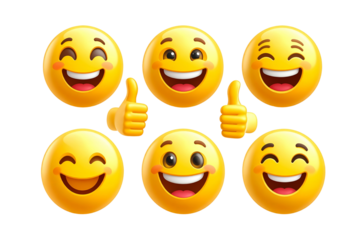  Set of Smiling emoji giving a thumbs up, transparent background