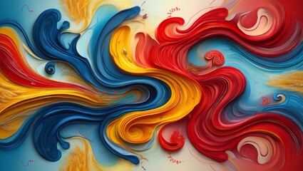 Obraz premium Abstract Moldova Independence Day background with flowing blue, yellow, and red tones, traditional embroidery patterns, and a peaceful celebratory atmosphere