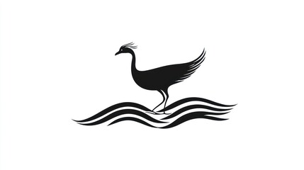 Obraz premium Silhouette bird walking on waves, decorative graphic, possible use for logo or print design