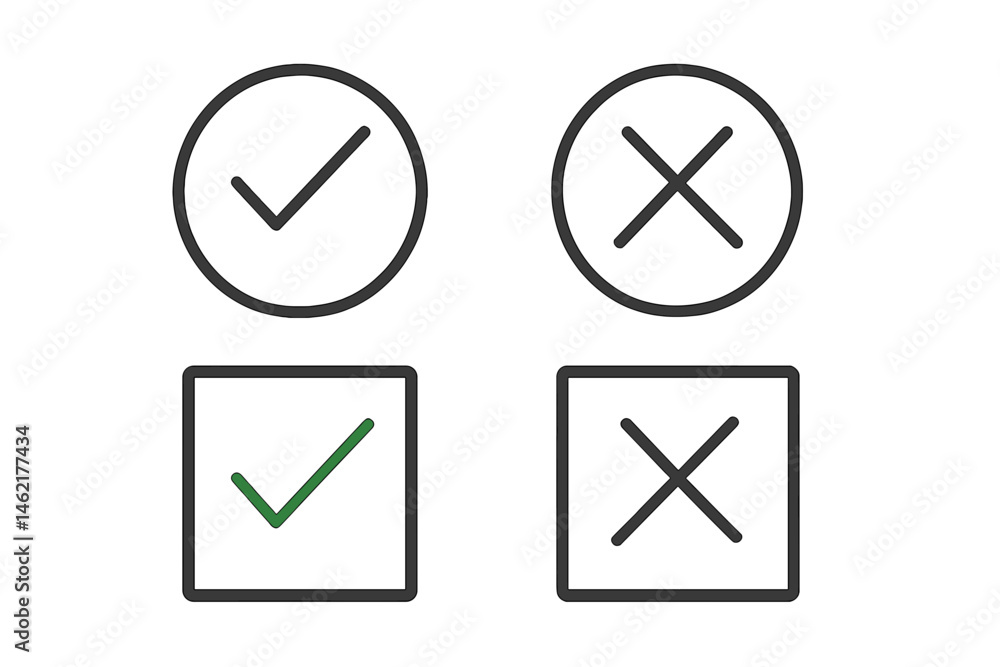Poster simple vector illustration of check and cross symbols in contrasting designs for clear visual commun