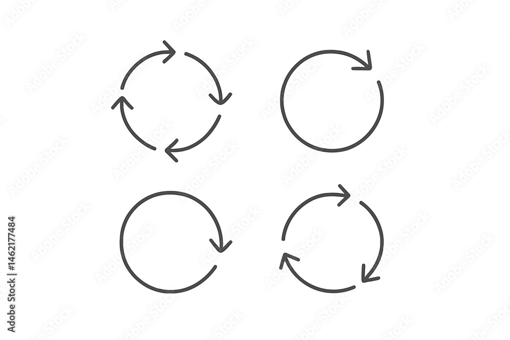 Poster simple vector illustration of four circular arrows representing rotation and recycling concepts in m