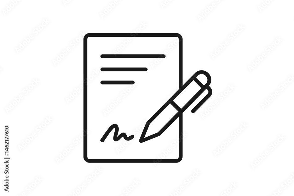Poster vector illustration of a document with a pen showing the act of signing an agreement in a minimalist