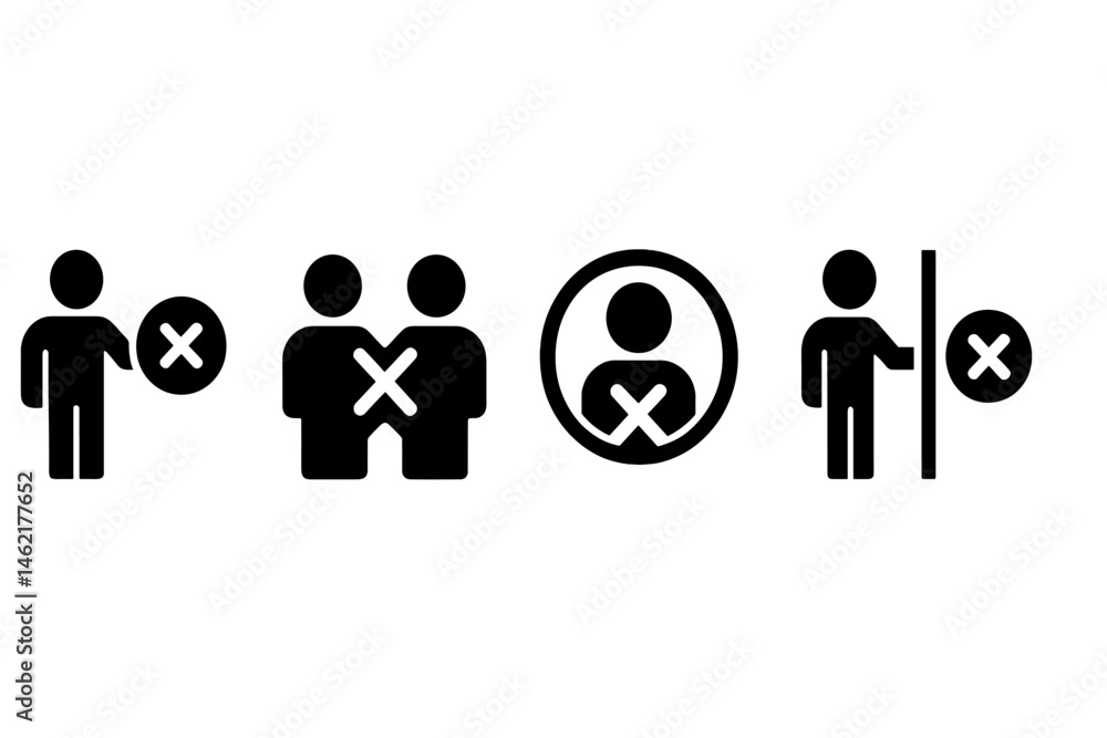 Poster digital vector icons representing various forms of rejection and exclusion in social contexts