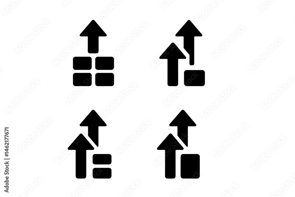 Poster vector illustration icons depicting upward movement of blocks and arrows in a minimalist style for d