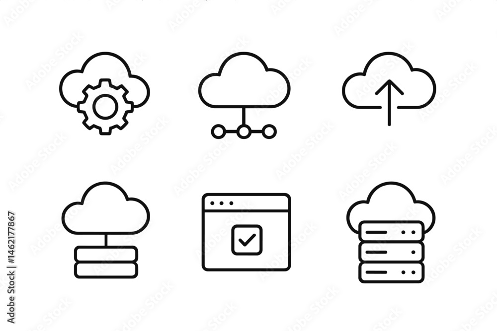 Poster cloud computing vector illustration icons representing configuration, connectivity, data upload, man