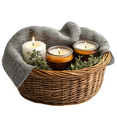 Sympathy Gift Basket with Tea Candles Isolated on Transparent Background