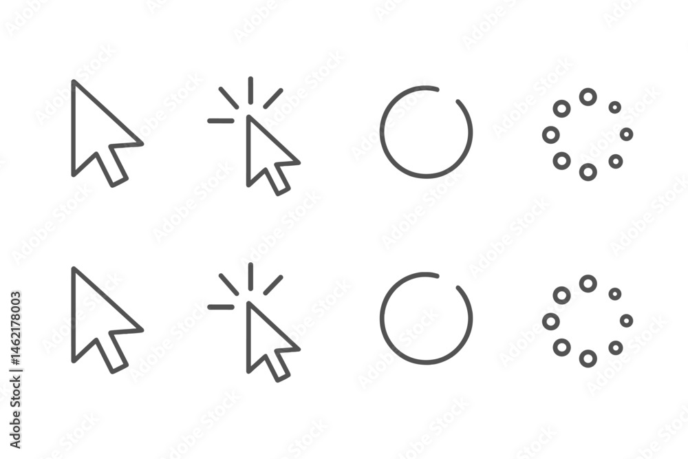 Poster vector illustration of various cursor icons illustrating click, loading, and animation effects in a 