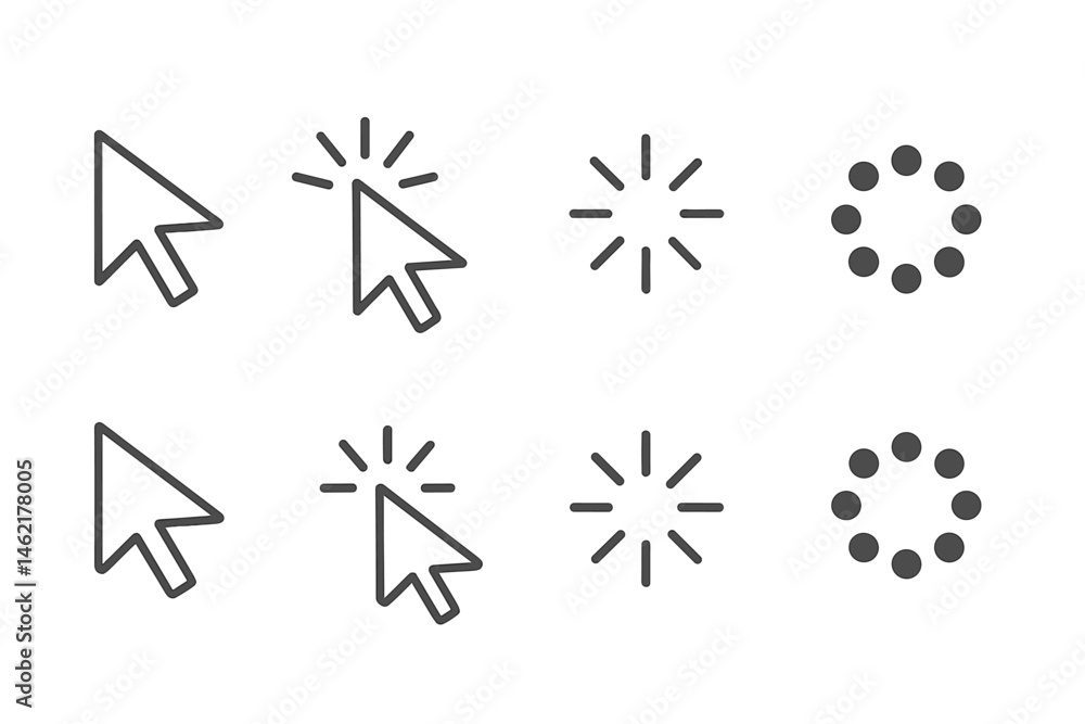 Poster various vector illustrations of cursor icons displaying different states and effects for digital int