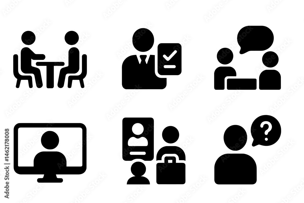 Poster vector illustration icons depicting various aspects of communication and interaction in professional