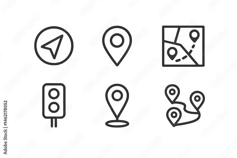 Poster navigation and mapping elements in vector illustration format for digital applications and planning 