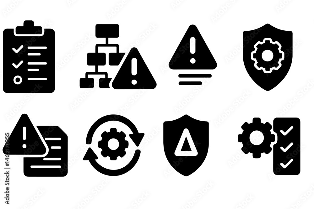 Poster vector illustration icons representing alert, warning, and management processes in various formats f