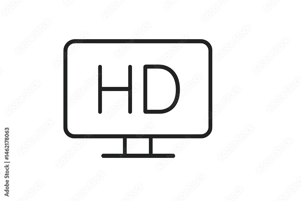 Poster vector illustration displaying a computer monitor icon with hd text for digital content representati