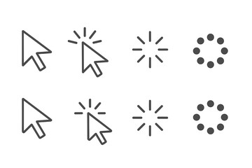 Various Vector Illustrations of Cursor Icons Displaying Different States and Effects for Digital Interface Design