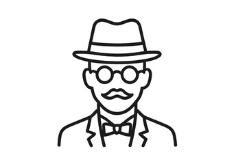 Elegant gentleman in formal attire with bow tie and hat in a vector illustration style