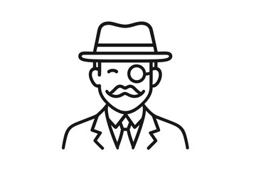 Vector illustration of a gentleman wearing a hat and monocle in a classic style, conveying sophistication and charm