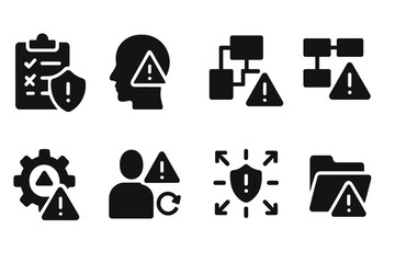 Vector illustration of security and risk management icons featuring alerts and protection symbols for digital safety concepts