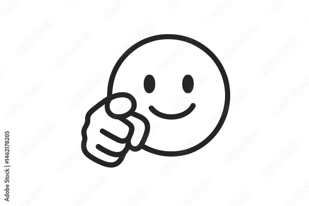 Poster vector illustration of a smiling face with a hand pointing, representing positivity and engagement i