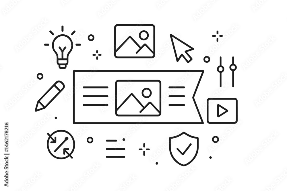 Poster vector illustration icon representing creative design elements with light bulb and tools for digital