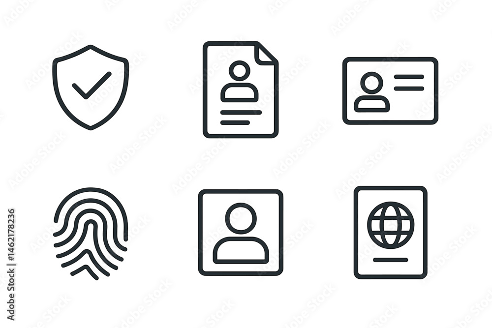 Aufkleber security and identification icons representing personal information protection and verification meth