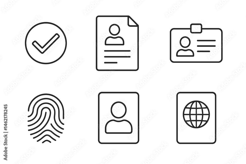 Poster vector illustration icons representing various identification and verification symbols commonly used