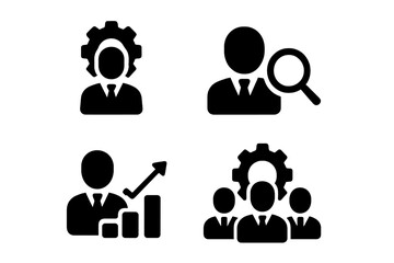 Vector illustration icons representing business analysis, recruitment, growth, and teamwork in a professional environment for modern enterprises