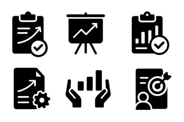 Vector illustration icon set representing business analytics, management tools, and growth metrics for presentation and reporting