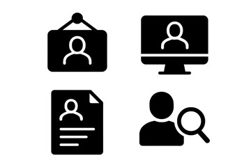 Vector illustration icons representing identification, online profiles, and user data management activities at a digital workspace