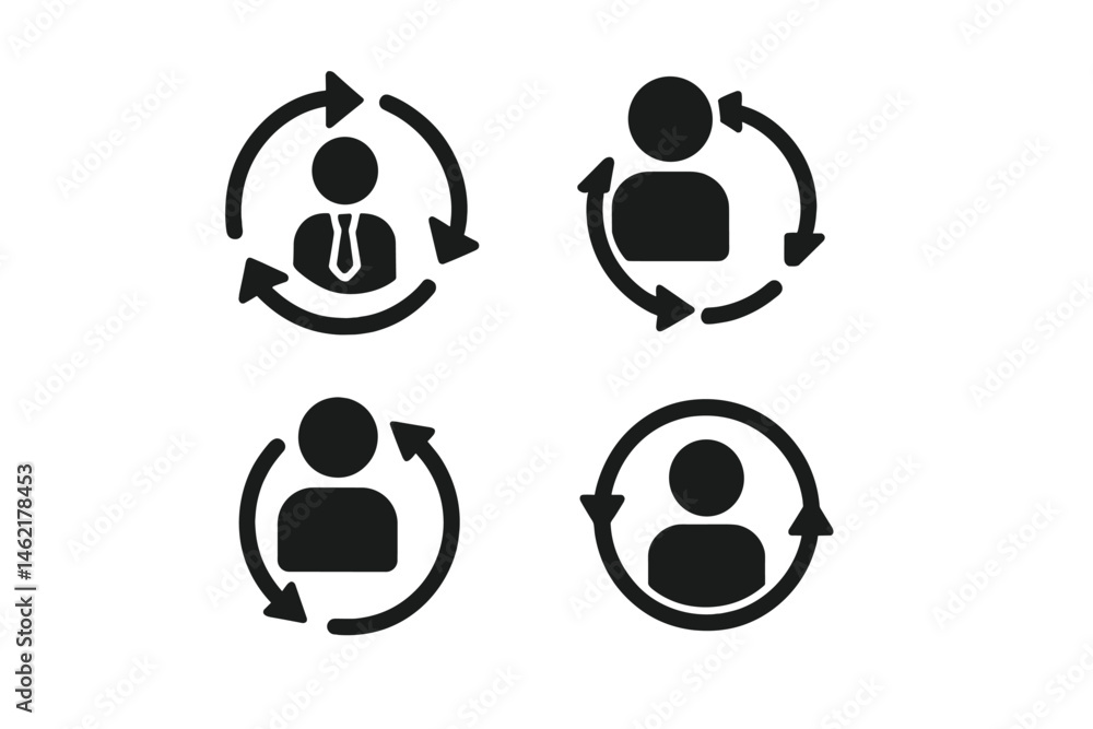 Poster vector illustration icons depicting business people in a continuous feedback loop for improvement an