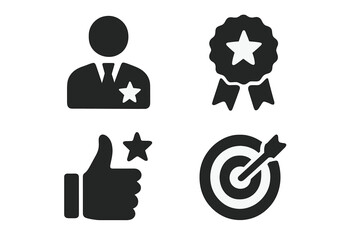Vector illustration icons representing achievement, approval, and target success in professional settings