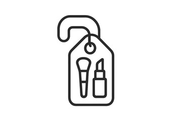 Vector illustration of a beauty product tag featuring makeup brush and lipstick icon for cosmetic branding