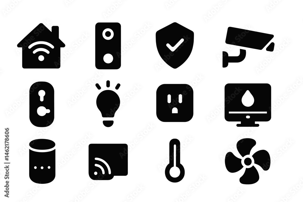 Aufkleber smart home technology icons representing various devices and controls for modern living environments