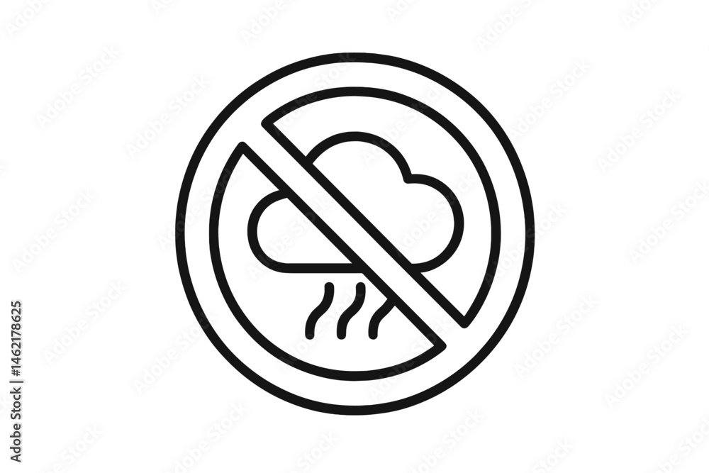 Poster icon representing prohibition of rain with a cloud and slash symbol in a minimalistic vector design