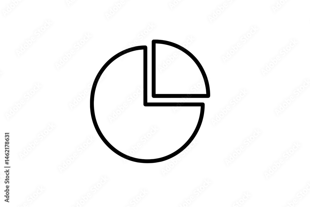 Poster vector illustration of a simple pie chart icon representing data distribution and analysis in a clea