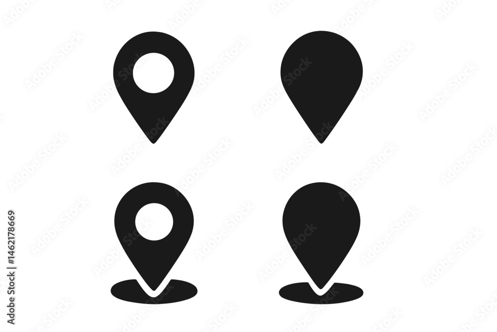 Poster vector illustration icons of location markers in various designs for mapping and navigation applicat