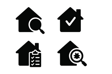 Vector illustration icons representing house inspection practices and checklist activities for property assessment and maintenance