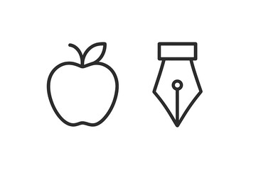 Illustration of a simple apple and fountain pen icon representing knowledge and creativity in education and writing