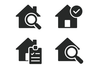 Vector illustration icons of house search, validation, and checklist for real estate activities