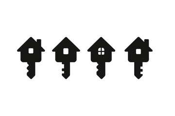 Illustration of house keys designed as house shapes representing home ownership and security concepts