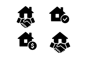Real estate transaction icons representing agreements and approvals for property sales