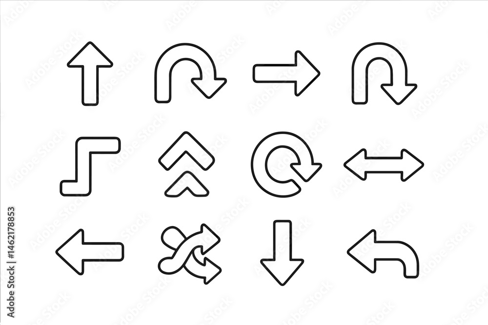 Poster directional arrows and symbols in vector style illustrating movement and navigation concepts