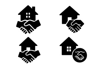 Handshake and house icon vector illustration representing partnership in real estate during the daytime