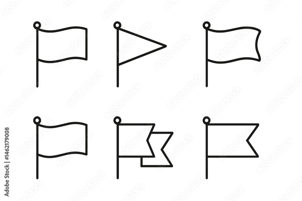 Poster vector illustration of various flag designs showcasing different shapes and styles in a simple and c