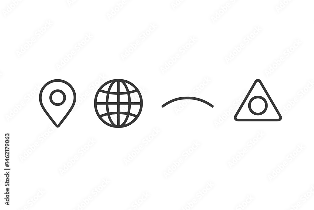 Poster vector illustration icon showcasing location marker, globe symbol, curved line, and triangle shape i