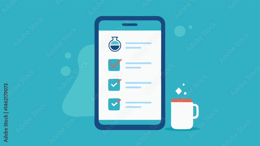 Poster healthy lifestyle checklist a digital notepad on a smartphone screen displaying a checklist of daily