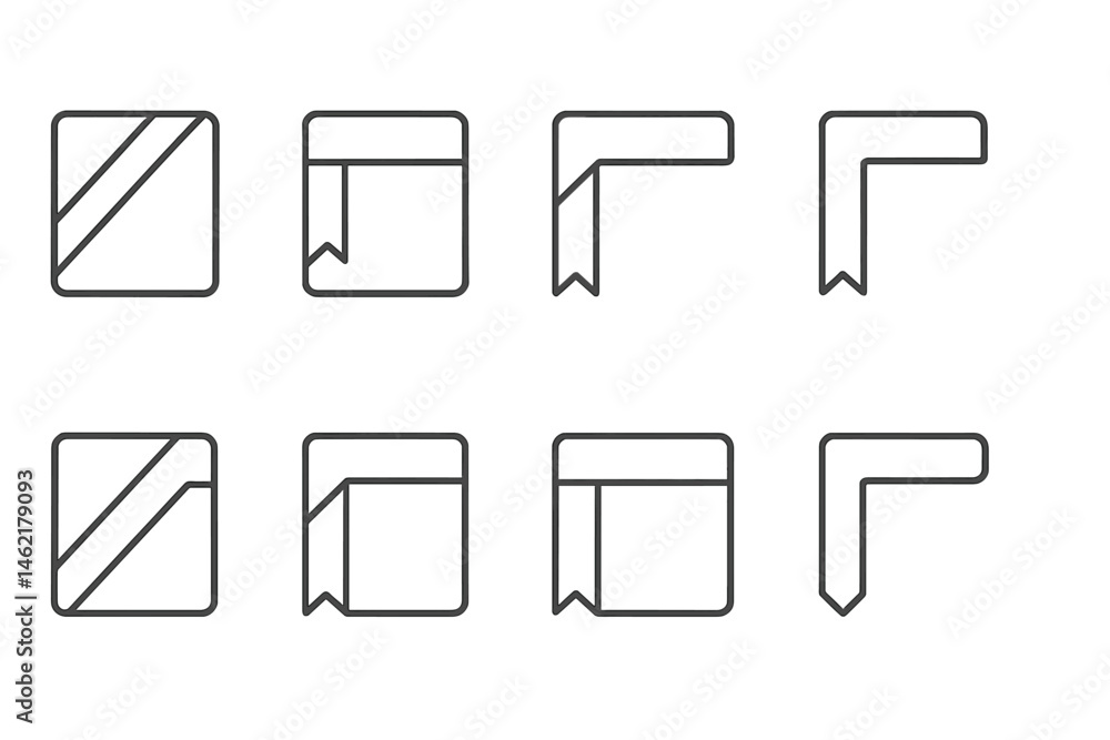 Poster various vector icons of bookmarks and tabs for design projects and digital interfaces