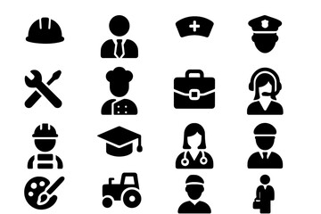 Iconic vector illustrations representing various professions in a diverse occupational landscape